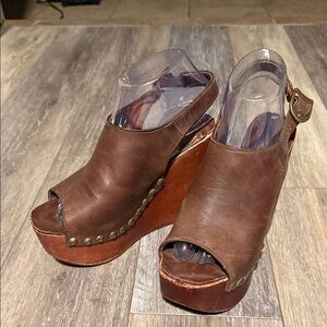 Jeffery Campbell x Free People collab leather wedge with wooden heels size 35